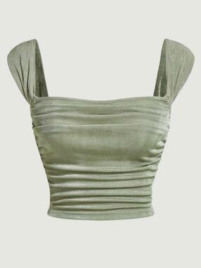 Sage Ruched Square-Neck Camisole Top